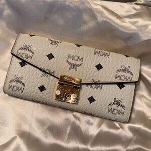 MCM White Wallet with Gold Hardware